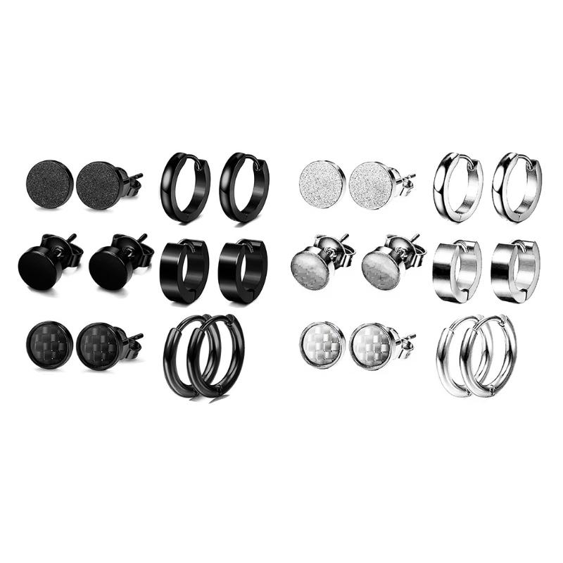 

6 Pairs/Set Stainless Steel Punk Earrings Hip Hop Rock Gothic Ear Studs Unisex Women Men Decorations Jewelry Gifts DROPSHIP