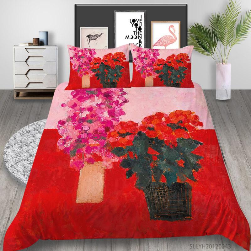 

Home Textile Oil Painting Watercolor Print Duvet Cover Set Luxury Bedding Set with Pillowcase for Teen Girl Adult, Style 4