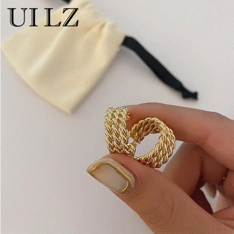 

Hoop & Huggie UILZ French Retro Twist Metal Earrings Female Korean Multiple Simple Versatile Temperament Gold Hoops For Women