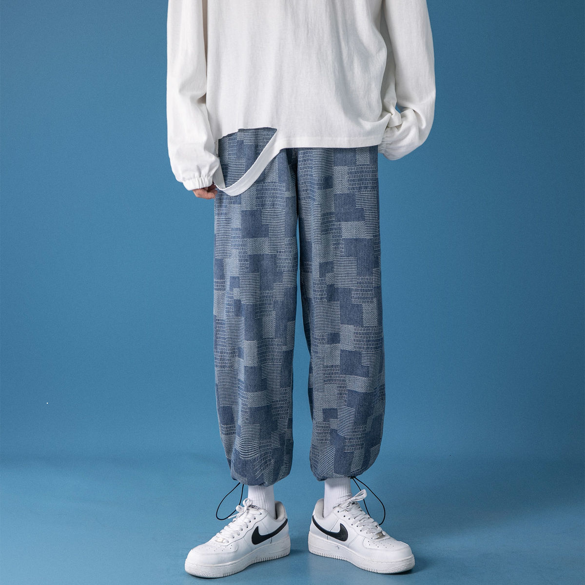 

New 2021 Fall Listing Plaid Blue Jeans Hip Sweatpants Free Shipping 03CB