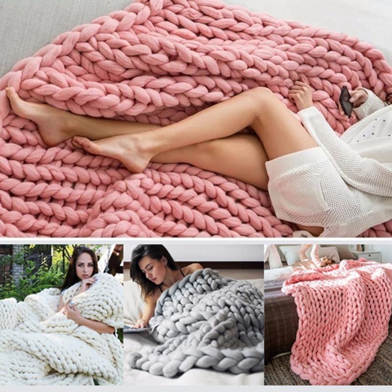 

80X100cm New Warm Handmade Chunky Knit Blanket Thick Home Bed Decor1