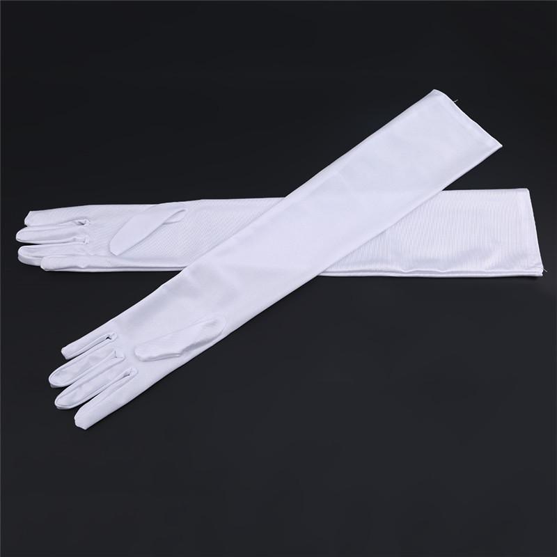 

Five Fingers Gloves Fashion Long Satin Opera Evening Party Prom Costume Glove Black White Pink Gray Beige Red