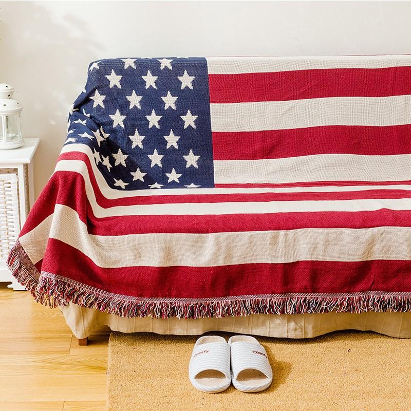 

Double sides American flag cotton blanket,130*160cm durable wearable comforter, Union Jack sofa cover, pet blankets ,table cloth