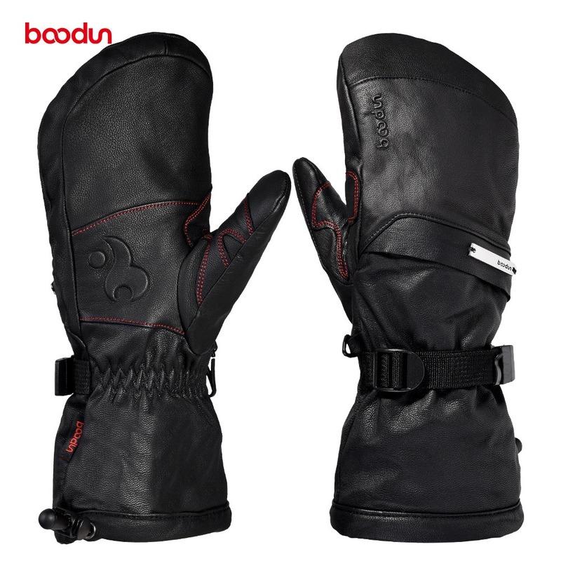 

Men Women Genuine Leather Ski Gloves with Portable Pocket Touch Screen Waterproof Warm Outdoor Sports Snowboard Skiing Gloves, Model 1