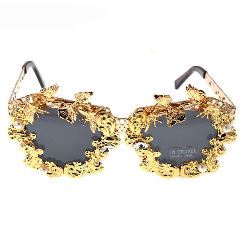 

New Arrival Fashion Baroque Sunglasses Metal Flowers Decoration Summer Sun Glasses Outdoor Beach Accessories