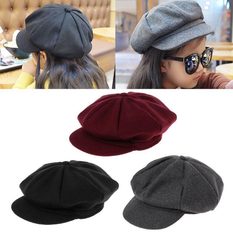 

Autumn Winter Beret Hat Caps Baby Kids Boys Girls Woolen Newsboy Artist Flat Cap1, Black