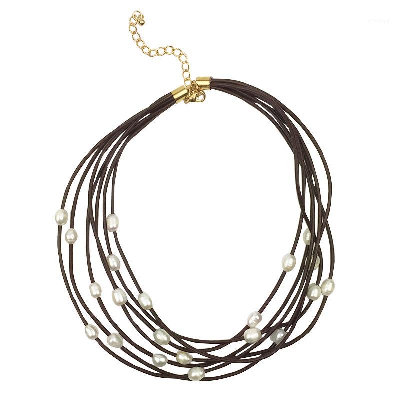 

Chokers Short Natural Freshwater Pearl Leather Necklace Women Boho Jewelry Rope Choker Fashion 2021collier Perle Kolye1