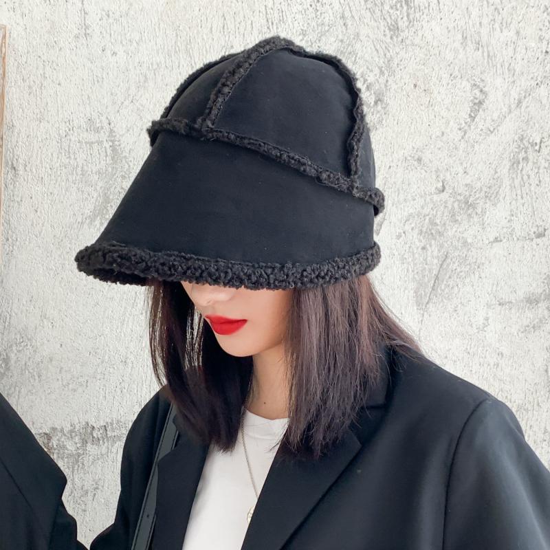 

Hot Sale Fisherman Hat Female Korean Version Fashion with Wool Lamb Fisherman Hat Pure Color Spring and Autumn Warm Plush, Grey