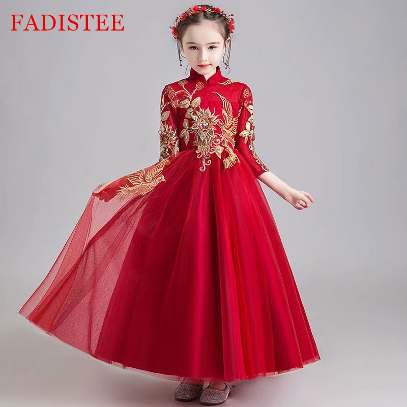 

FADISTEE Red Lace Floor-length Girl dress Flower Girl Dresses vestidos lace Baby Girl Infant Dress Kids Formal Wear girls dress