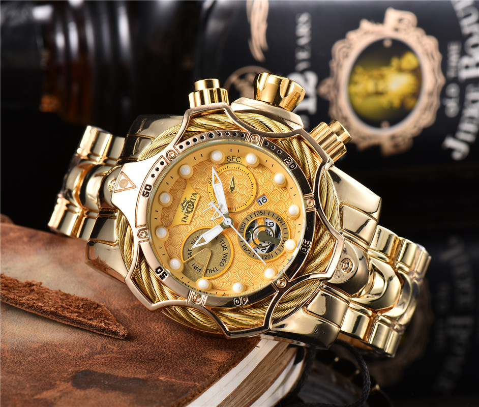 

New INVICTA Luxury Brand Men Quartz Watch Calendar Waterproof Multifunctional Fashion Sports Stainless Steel Watches Reloj de hombre, Slivery;brown