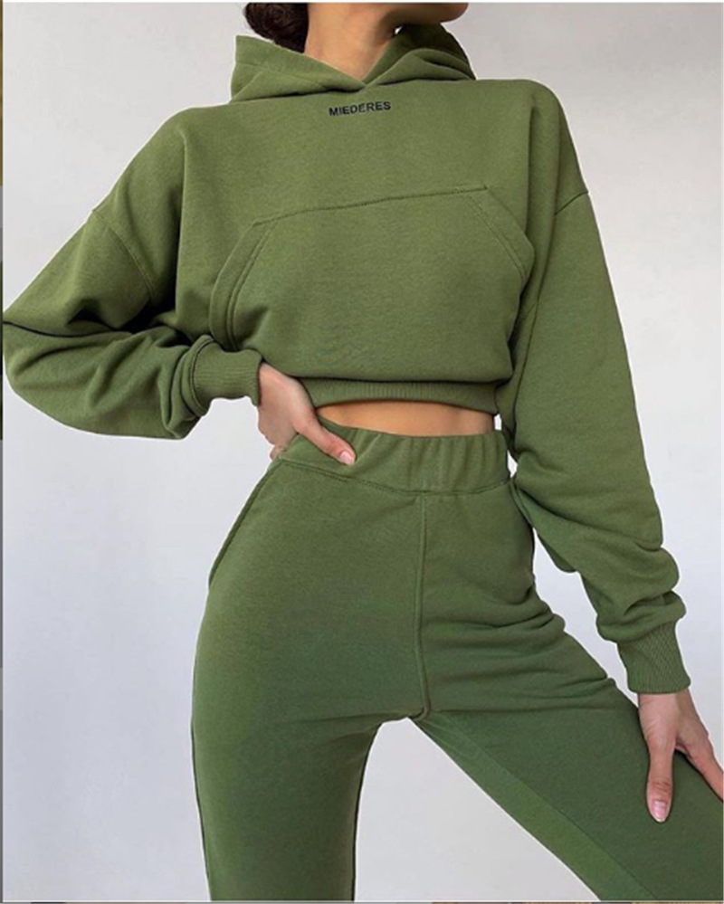 

Fashion women's tracksuits 2-piece sportswear basic long sleeve solid color casual pants, Apricot