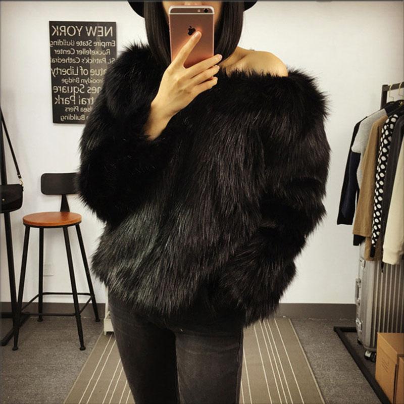 

New fashion women winter spring faux fur coats Girls cute sexy personalized elastic neckline black plush pullover, White