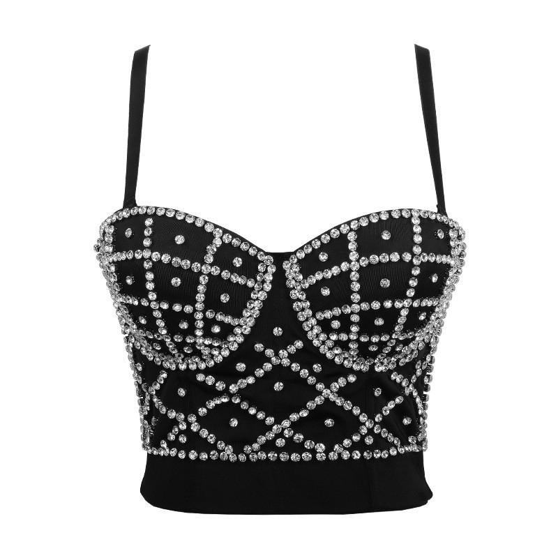 

Elegant Croptop Summer Top Crop Sexy Woman Clothing Bustier Top 2020 New Summer Tops For Women Beading Black Bra Camis Vest