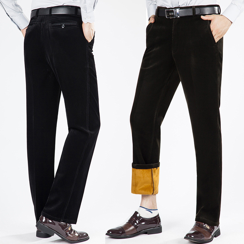 

Trousers Men's Plus Thick Section of High-waisted Loose Stretch Corduroy Warm Male Pants Hel7, Peacock blue.
