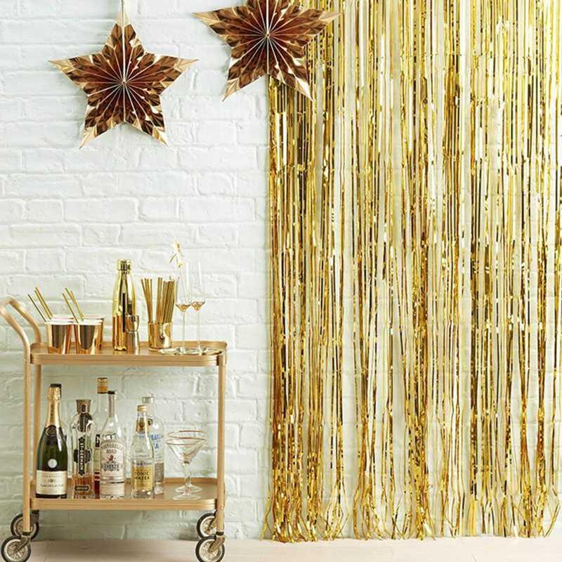 

2M 3M Gold Silver Metallic Foil Tinsel Fringe Curtain Birthday Party Decoration Wedding Photography Backdrop Curtain Photo Props1