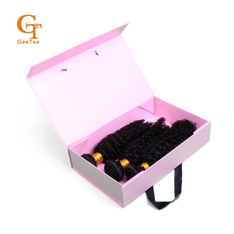 

Luxury gift paper packaging box,black/white/pink boxes ribbon handle, Human Hair extension bundles packaging packing box