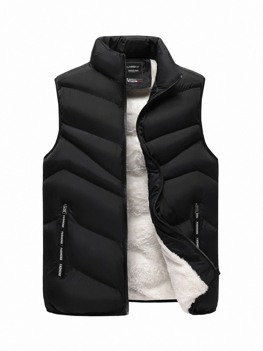 

Men Teddy Lined Zip Up Sleeveless Puffer Coat p9nq#, Black