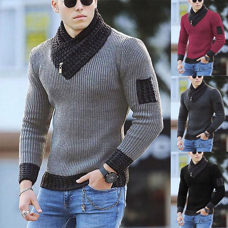 Pull en tricotage pour hommes Color Bloc de couleur Pull à manches longues Cardigans Cardigans Turtleneck Automne Noir Gris Kaki P0E8 #