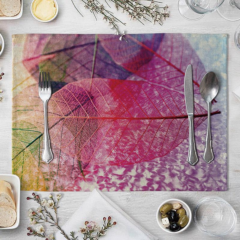 

Creative Leaf Vein Table Napkin Creative Colorful Leaves Pattern Table Mat for Wedding Kitchen Decor Placemat Dining Accessories1