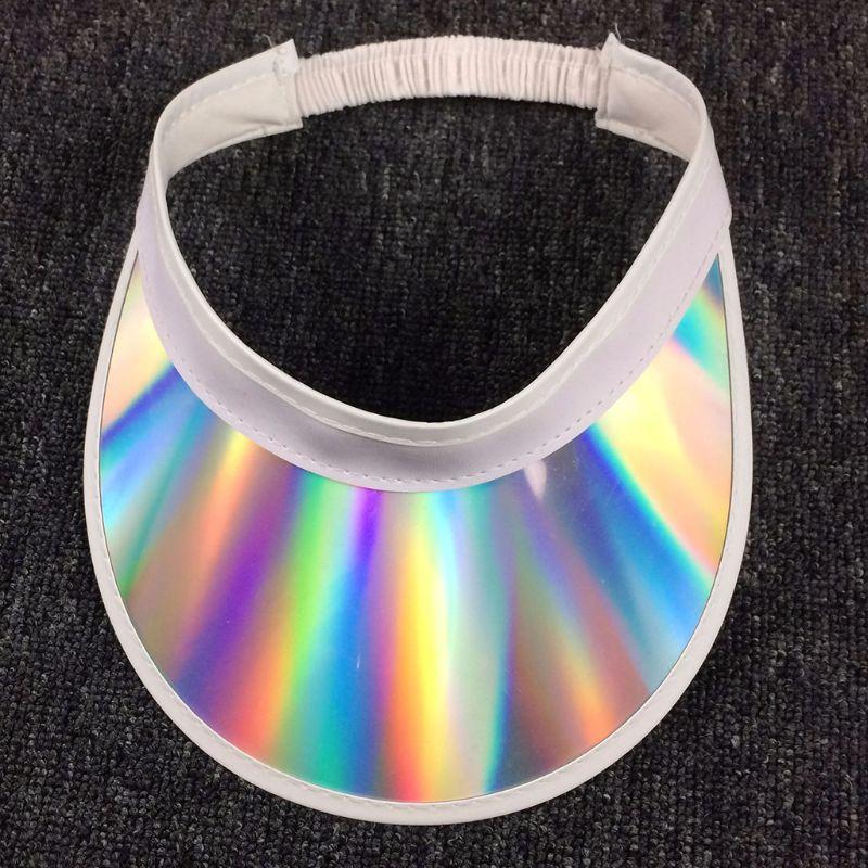 

Women Girls Summer Metallic Colored Wide Curved Brim Sun Visor Hat Elastic Strap Back Hip Hop Empty Top Sunshade Peaked Cap