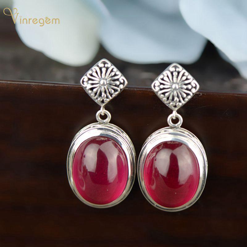 

Dangle & Chandelier Vinregem Vintage 100% 925 Sterling Silver Oval Ruby Gemstone Wedding Engagement Luxury Earrings For Women Fine Jewelry