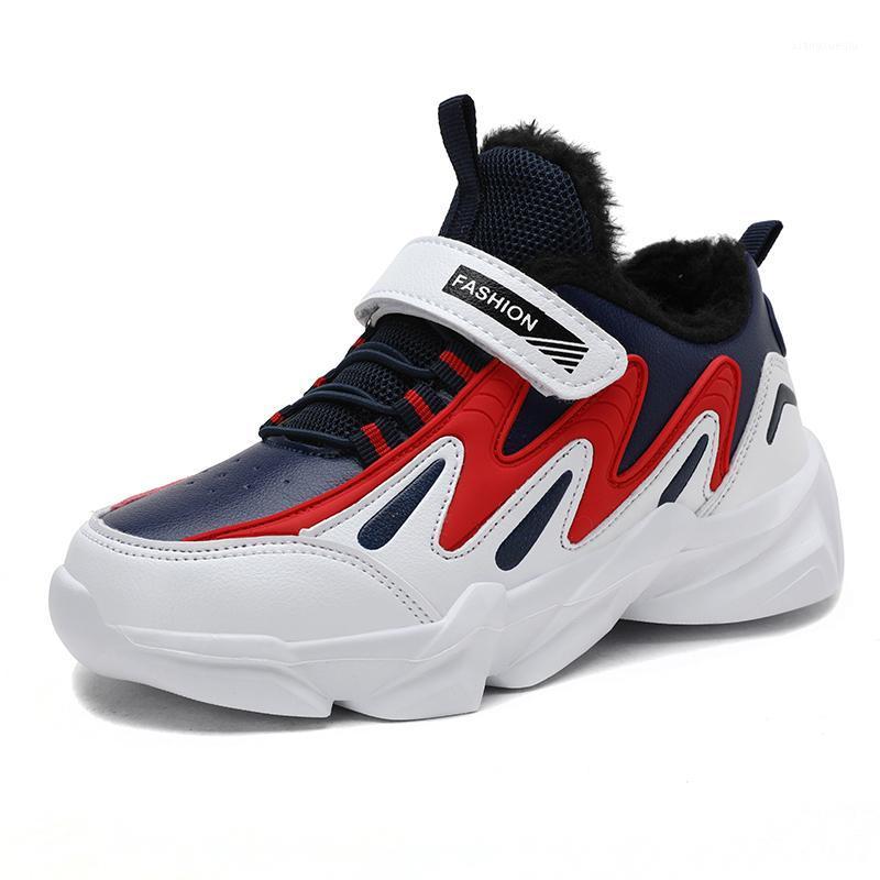 

Winter Kids Shoes Boys Children's Casual Sneakers with Fur Breathable Soft Anti-Slip Running Sports Shoes Warm Plush Size 26-401, Black red