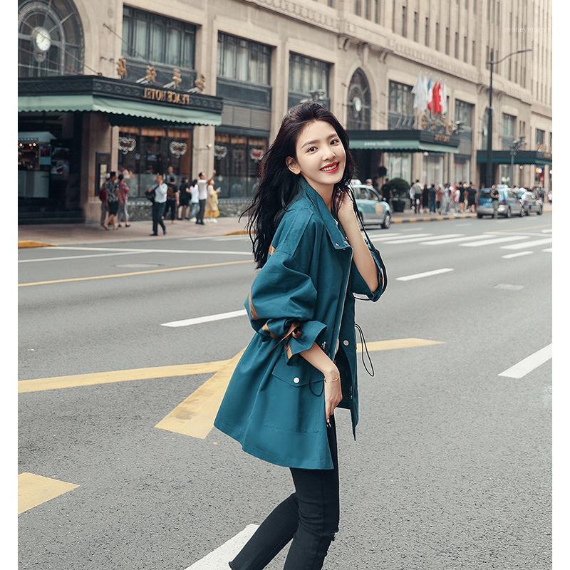 

BIUZKO Adjustable Waist Loose Trench Coat for Women British Casual Cute European Windbreakers Japan Style Fall Overcoat1, Peacock blue