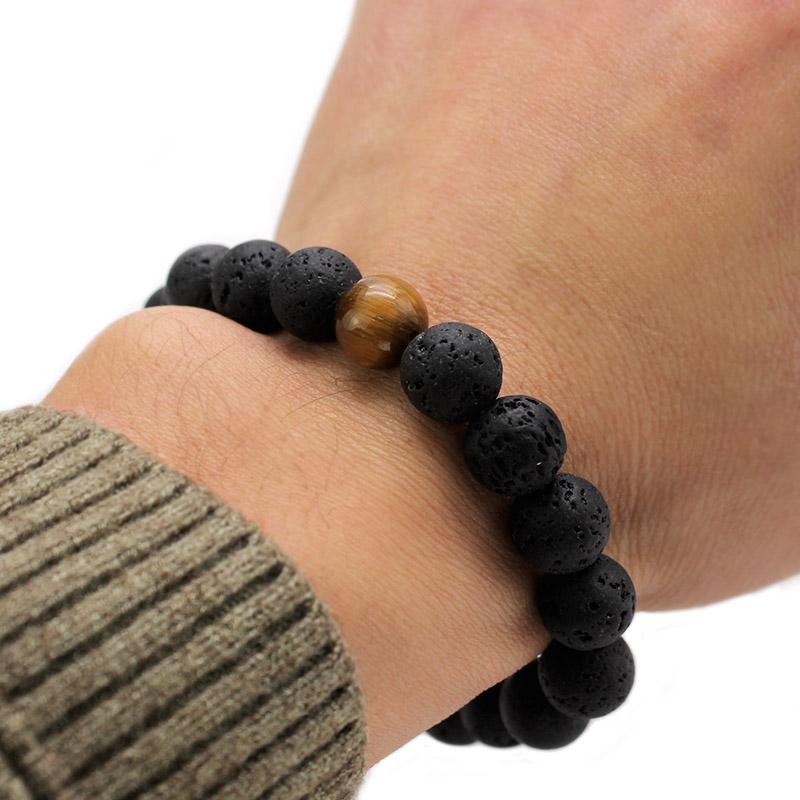 

Charm Bracelets Fashion Natural Stone Beads Bracelet Elastic Unisex Couple Black Lava Energy Jewelry Exquisite Women Men Gifts