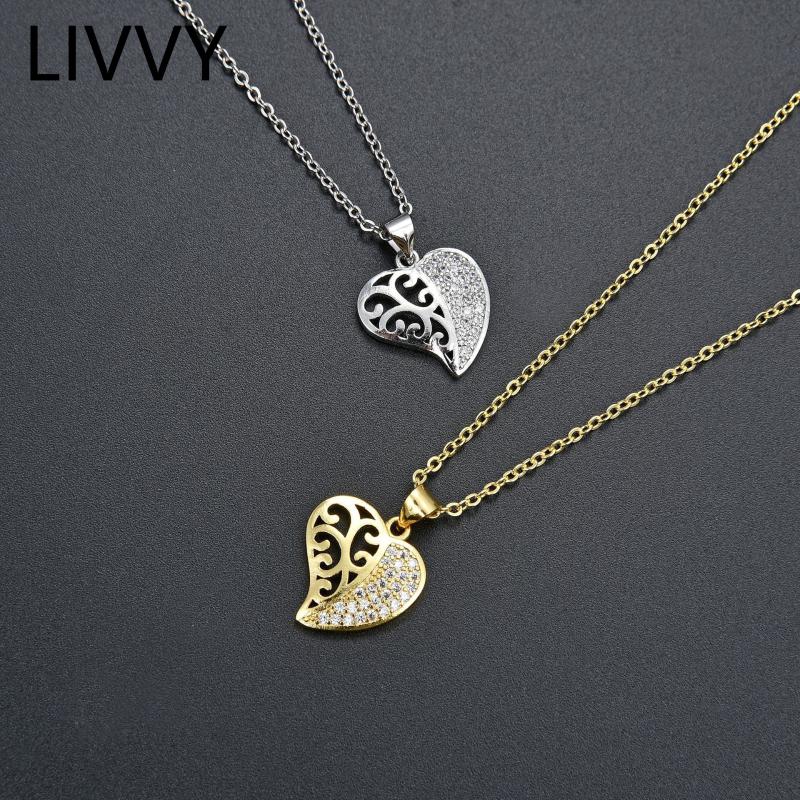

Pendant Necklaces Silver Color Creative Irregular Hollow Inlaid Zircon Heart Necklace Female Trend Sweater Clavicle Chain Wedding Jewelry