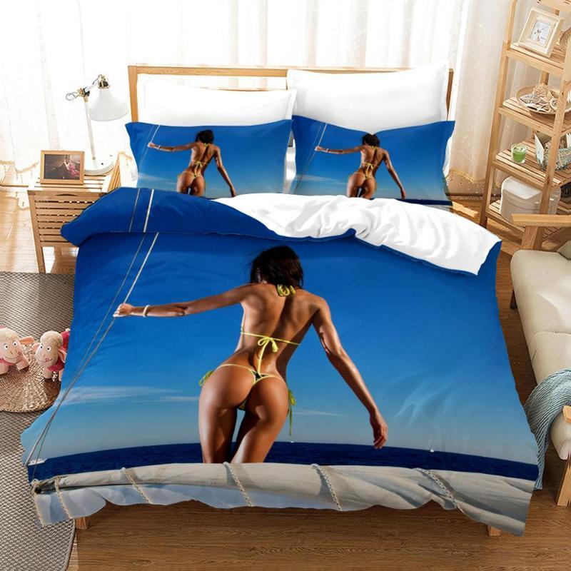 

Sexy Buttocks Girl Yellow Bikini Bedding Set Bedroom Decor Microfiber Quilt Cover 1PC Duvet Cover Pillowcase Free Mask1, Black