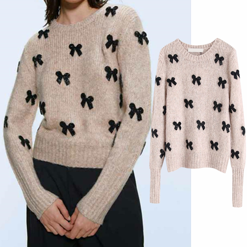

2021 New Clue to Elegant Vintage Knitting Knit Sequins Sweater Women's Fashion Fine Fit the Long Female Sleeve Pullovers'chic Tops 00f4