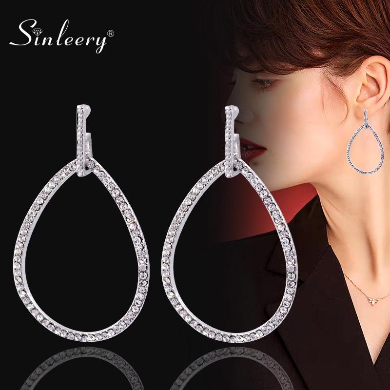

Dangle & Chandelier SINLEERY Luxury Hollow Teardrop Big Drop Earrings With Rhinestone Women Wedding Party Fashion Jewelry ES062 SSB