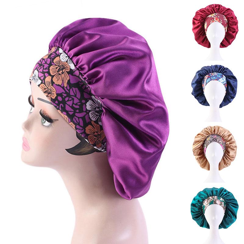 

Beanie/Skull Caps Women Fashion Beautiful Comfortable Big Baotou Hat Head Wearing Colorful Satin Night Sleep Cap Silk Cover, Black