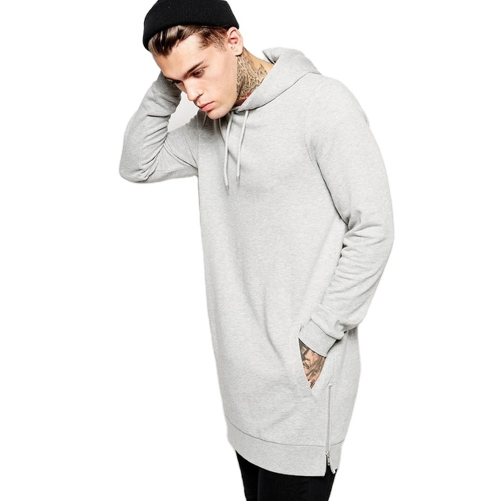 

Long-sleeved long thin velvet side zip men's European American sports hoodies custom sweater, Beige