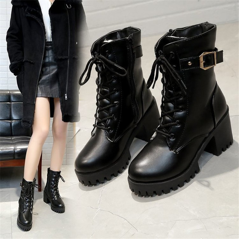 

2021 New Autumn Women's Mid Calf's Boots Rent Up to Toe of the Round Foot WXSL, Black
