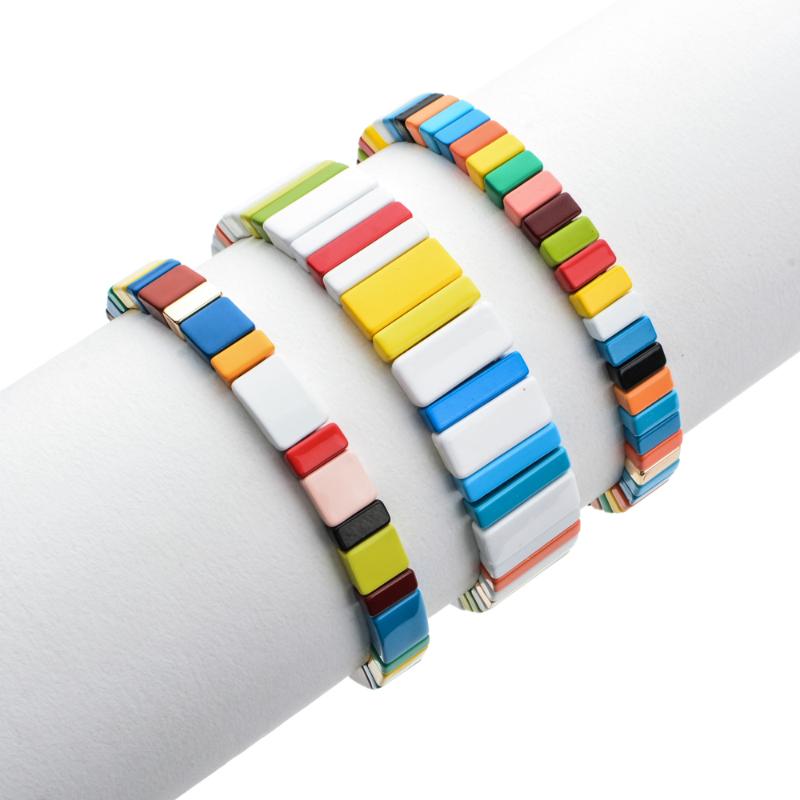 

2020 New Hot Sell DIY Enamel Rainbow Tile Bracelet Colorful Enameled Elastic Tile Bead Bracelet for Women Jewelry Dropshipping