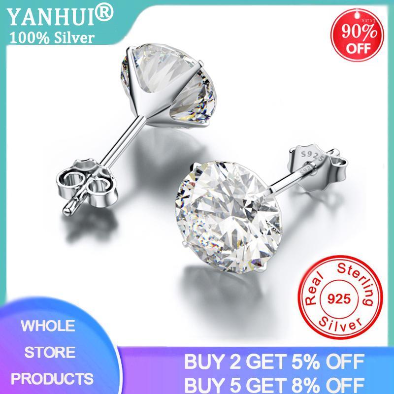 

Stud YANHUI Classic 925 Sterling Silver Cubic Zirconia Earrings Small CZ Crystal Women For Wedding Party Mens1