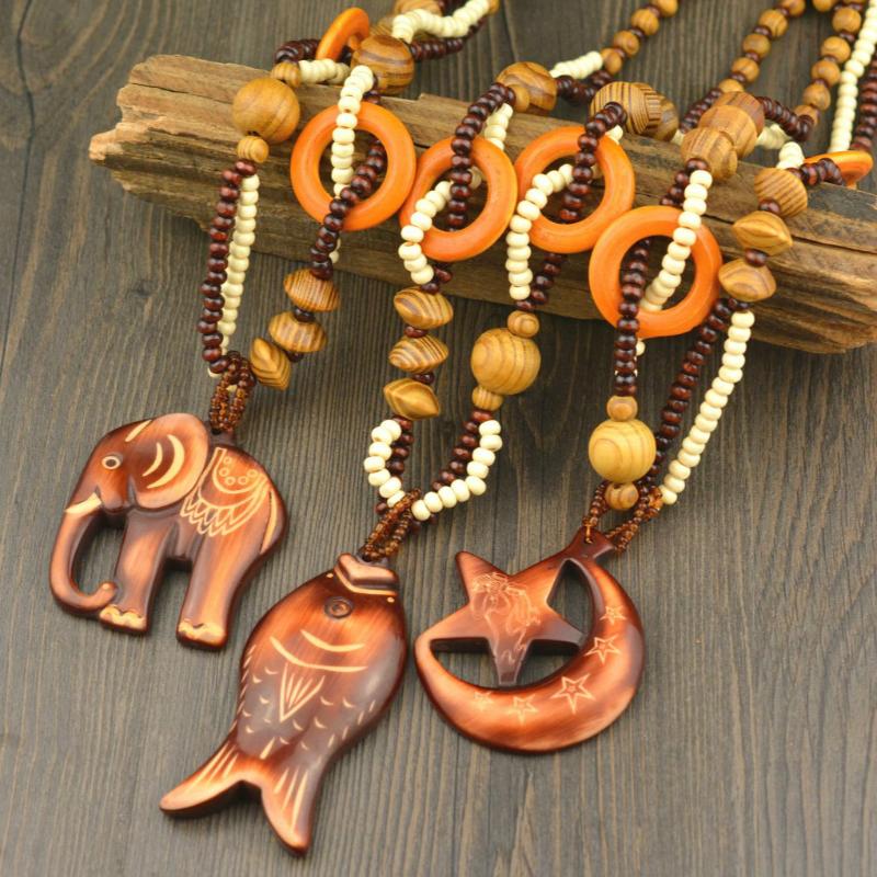 

Chains Vintage Ethnic Customs Long Statement Necklace & Pendant Design Wood Chain Exaggerate Jewelry Accessories Maxi