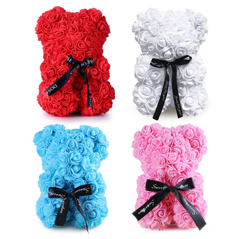 

25cm Teddy Rose Bear with Light Strip Valentines Day Gift Artificial Rose Bear Accessories for Home Wedding Birthday Women Gift, Red