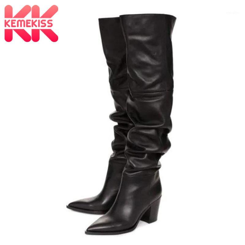 

KemeKiss Real Leather Women Over The Knee High Boots Sexy Warm Winter Women Party Shoes Daily Work Slip On Footwear Size 34-431, Brown-with fur