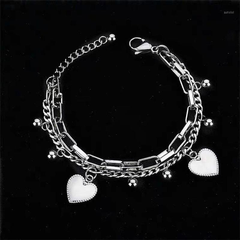 

Women Bracelet Heart Bracelets Layered Bangles Ladies Jewellery Sweet Couples Fashion Trendy Silver Color Hip Hop Metal Armband1