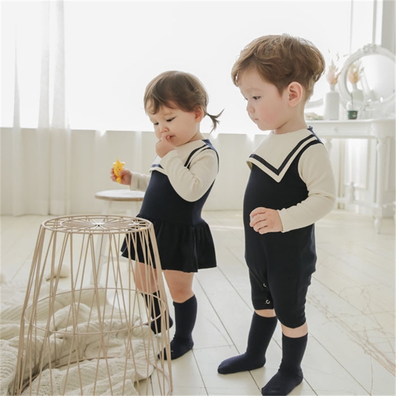 

Girl Cotton Sailor Costume  Infant Boy Romper Baby Jumpsuit Overalls Clothes 201127, Sky blue