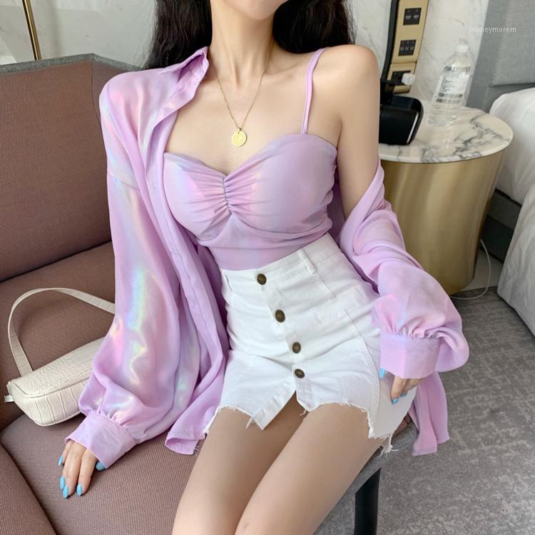 

New come !Chiffon Laser Symphony Sunscreen Lantern Sleeve Jersey Jacket Iridescent Rainbow Hologram Shirt Girls Preppy1, Jacket only