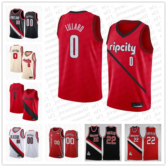

Men's portland trail Blazers 0 Damian Lillard 00 Carmelo Anthony 22 Clyde Drexler black Throwback Basketball Jersey
