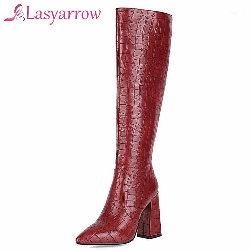 

Lasyarrow 2020 new arrive women knee high boots pointed toe zip autumn winter vintage high heel shoes fashion long boots ladies1, Black