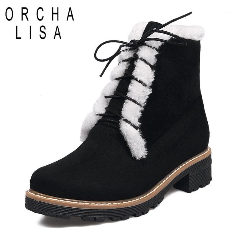 

ORCHA LISA Women Boots Snow Warm Winter boots lace up shoes woman Botas Mujer Fur Ankle sapatos zapatos mujer1, Black