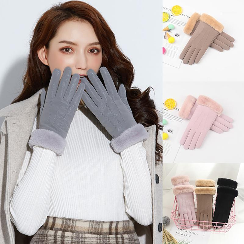 

New Women's Full Finger Gloves Soft Polyester Solid Color Glove Keep Female Warm Winter Gloves Women Cute handschoenen guantes1
