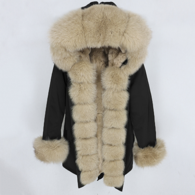 

OFTBUY Waterproof Parka 2020 Real Fur Coat Winter Jacket Women Natural Raccoon Fur Collar Hood Real Rabbit Fur Liner DetachableX1018 X1102, Red natural