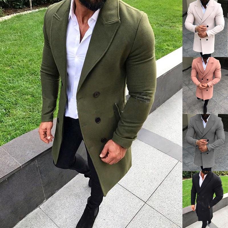 

Mens Trench Coat Fashion Designer Men Long Coat Autumn Winter Double-breasted Windproof Slim Trench Men Plus Size1, Beige
