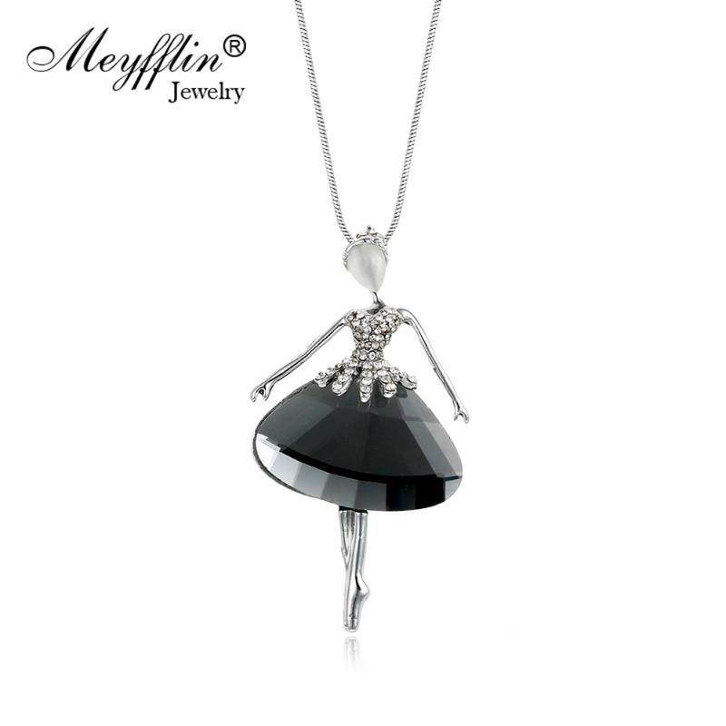 

Meyfflin Crystal Dance Ballet Girl Necklace Chain Pendant for Women Black Silver Color Statement Maxi Necklace Fashion Jewelry